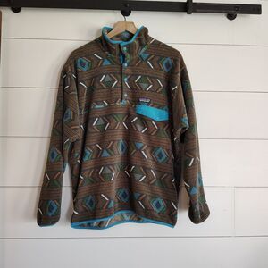 Patagonia Synchilla Snap T Pullover Men Brown Blue Geometric Fleece Gorpcore M